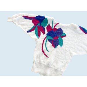 Vintage CRISTINA'S Abstract Floral Print Wide Neck Sweater 1980s Sz M